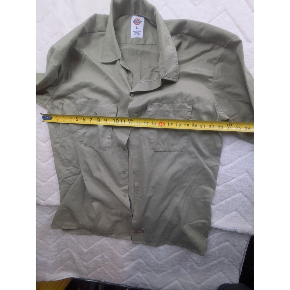 Dickies Mens Long Sleeve Button Down Work Shirt Olive Green Large L Utility